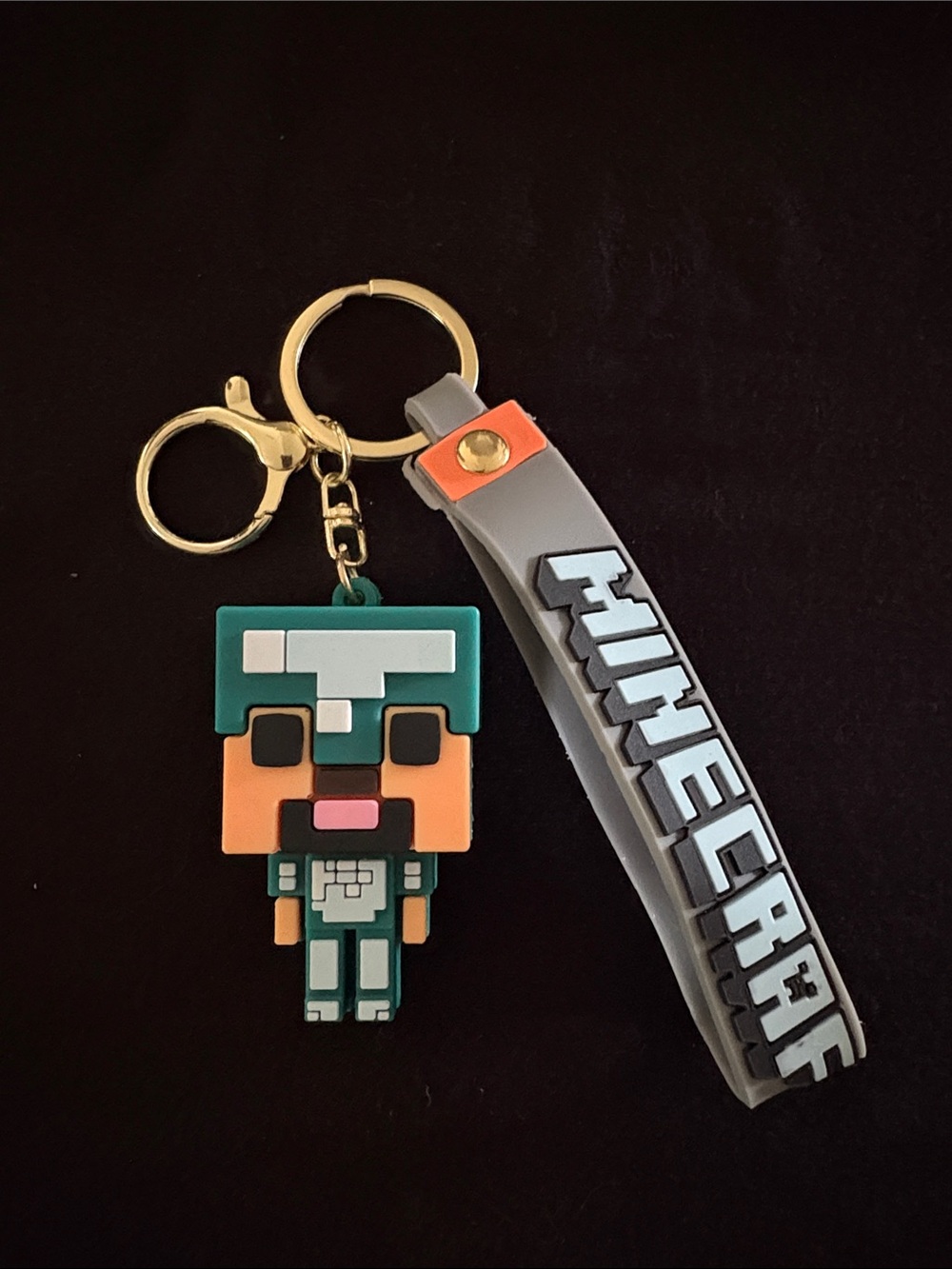 Minecraft Steve Rubber Keychain Bag Charm with Strap - Teal & Orange